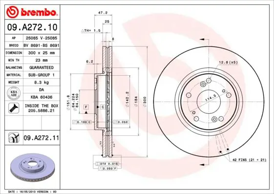 Handler.Part Brake disc BREMBO 09A27211 1