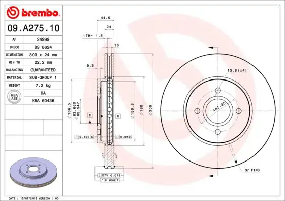 Handler.Part Brake disc BREMBO 09A27510 1