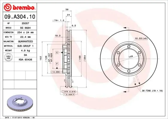 Handler.Part Brake disc BREMBO 09A30410 1