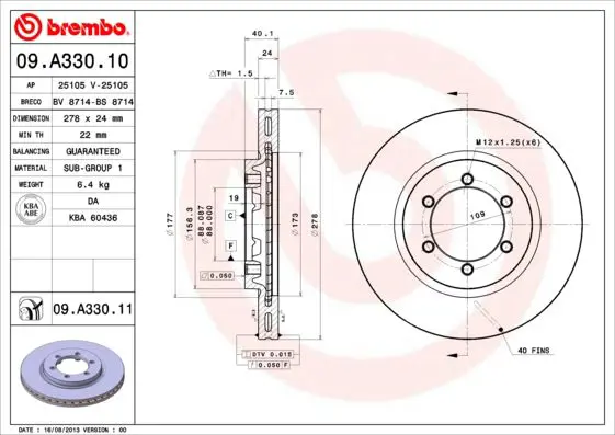 Handler.Part Brake disc BREMBO 09A33011 1