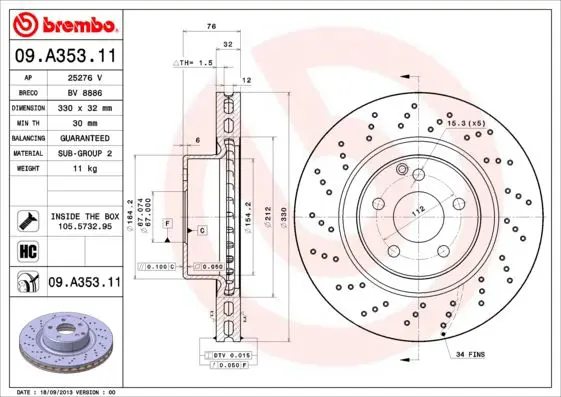 Handler.Part Brake disc BREMBO 09A35311 1