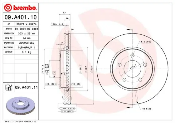 Handler.Part Brake disc BREMBO 09A40111 1