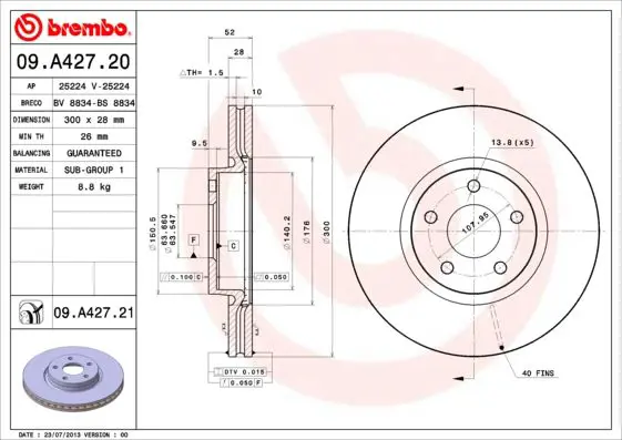 Handler.Part Brake disc BREMBO 09A42721 1