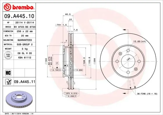 Handler.Part Brake disc BREMBO 09A44511 1