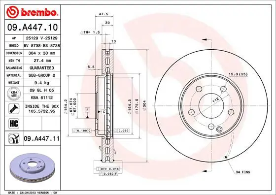 Handler.Part Brake disc BREMBO 09A44711 1