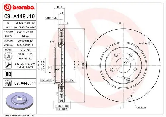 Handler.Part Brake disc BREMBO 09A44811 1