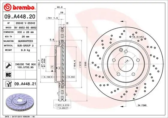 Handler.Part Brake disc BREMBO 09A44821 1