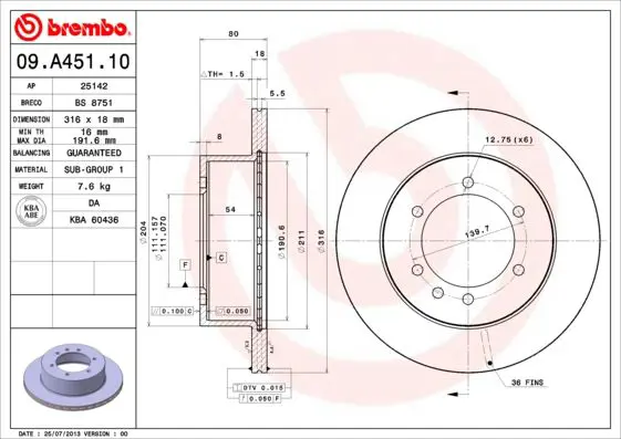 Handler.Part Brake disc BREMBO 09A45110 1