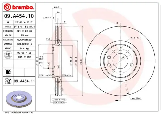 Handler.Part Brake disc BREMBO 09A45411 1