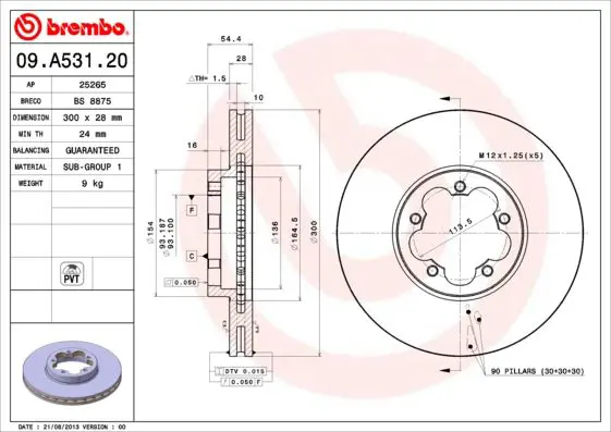 Handler.Part Brake disc BREMBO 09A53120 1