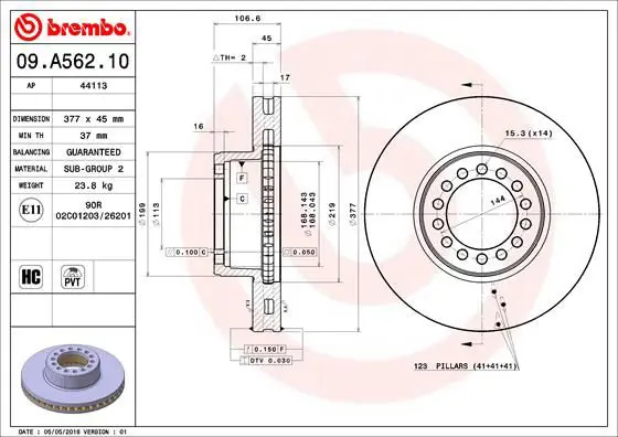 Handler.Part Brake disc BREMBO 09A56210 1