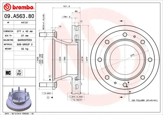 Handler.Part Brake disc BREMBO 09A56380 1