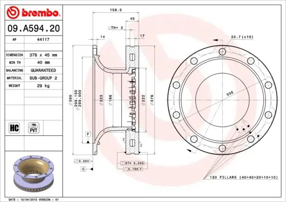 Handler.Part Brake disc BREMBO 09A59420 1