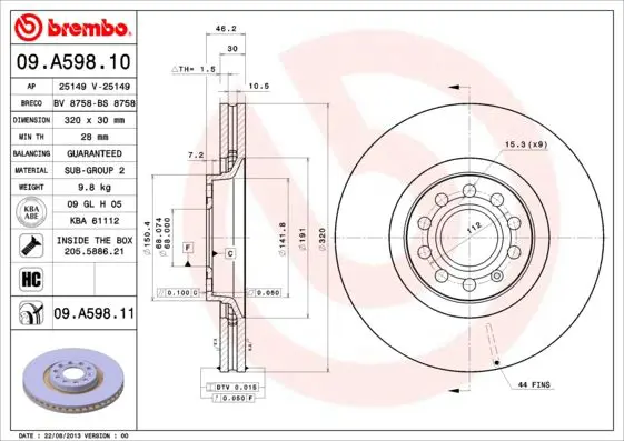 Handler.Part Brake disc BREMBO 09A59811 1