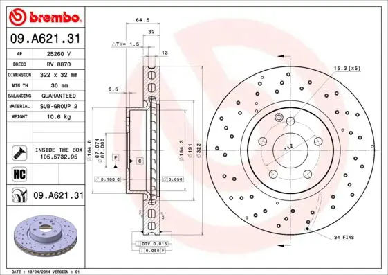 Handler.Part Brake disc BREMBO 09A62131 1