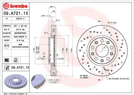 Handler.Part Brake disc BREMBO 09A7211X 1