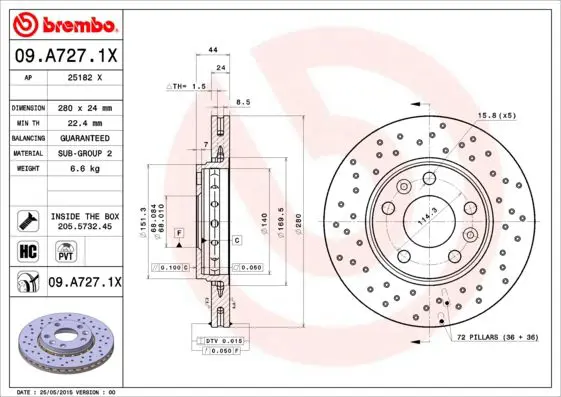 Handler.Part Brake disc BREMBO 09A7271X 1