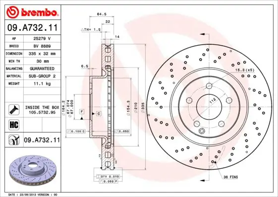 Handler.Part Brake disc BREMBO 09A73211 1