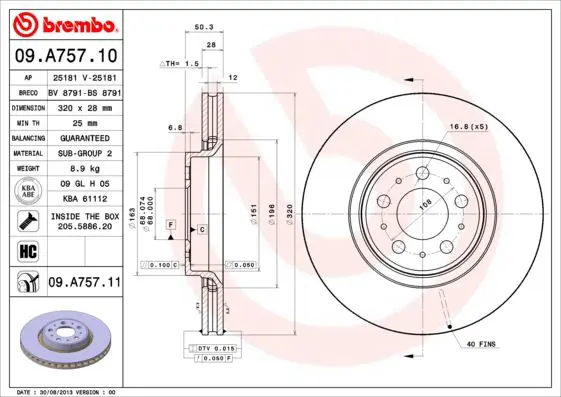 Handler.Part Brake disc BREMBO 09A75711 1