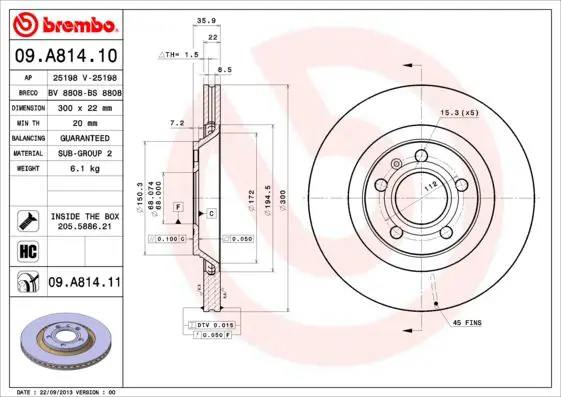 Handler.Part Brake disc BREMBO 09A81411 1