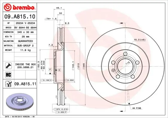 Handler.Part Brake disc BREMBO 09A81511 2