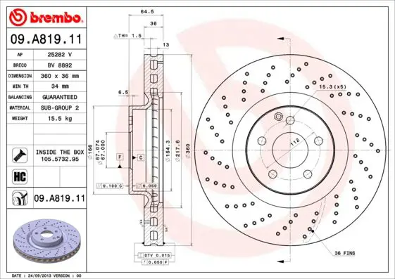 Handler.Part Brake disc BREMBO 09A81911 1