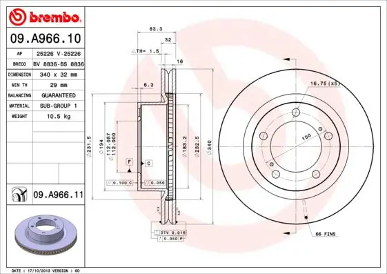 Handler.Part Brake disc BREMBO 09A96611 1