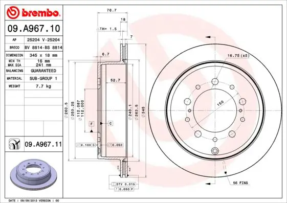 Handler.Part Brake disc BREMBO 09A96710 1