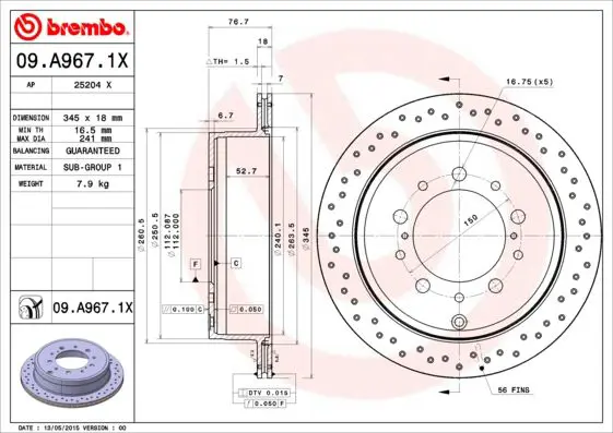 Handler.Part Brake disc BREMBO 09A9671X 1