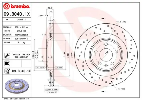 Handler.Part Brake disc BREMBO 09B0401X 1