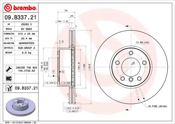 Handler.Part Brake disc BREMBO 09B33721 1