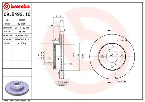 Handler.Part Brake disc BREMBO 09B49210 1