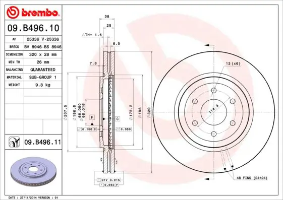 Handler.Part Brake disc BREMBO 09B49611 1