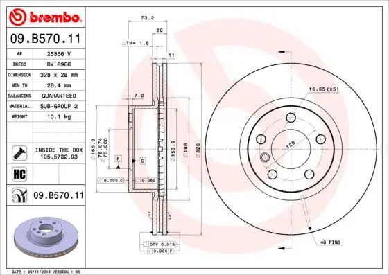 Handler.Part Brake disc BREMBO 09B57011 1