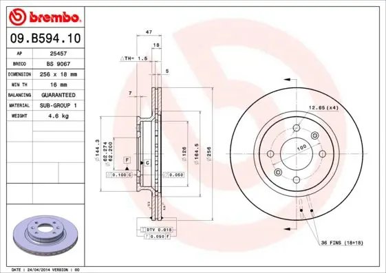 Handler.Part Brake disc BREMBO 09B59410 1