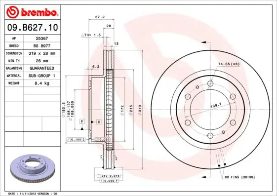 Handler.Part Brake disc BREMBO 09B62710 1