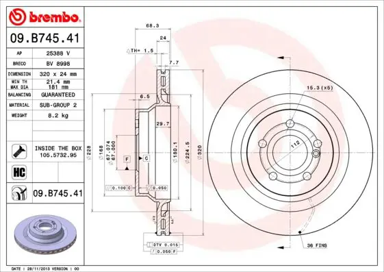 Handler.Part Brake disc BREMBO 09B74541 1