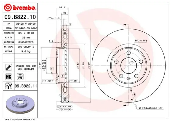 Handler.Part Brake disc BREMBO 09B82211 1