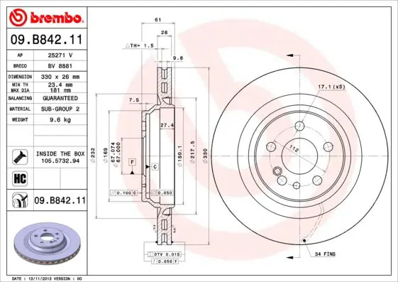 Handler.Part Brake disc BREMBO 09B84211 1