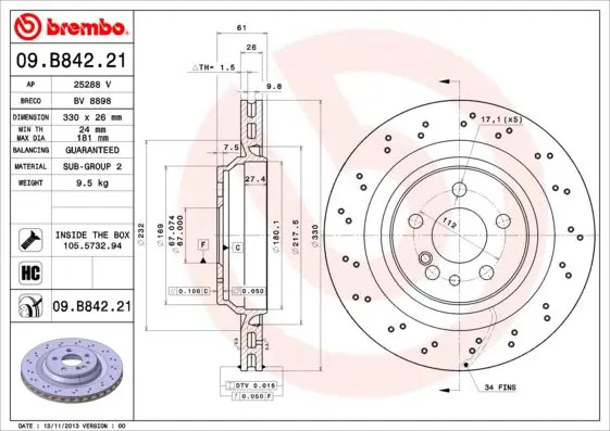 Handler.Part Brake disc BREMBO 09B84221 1