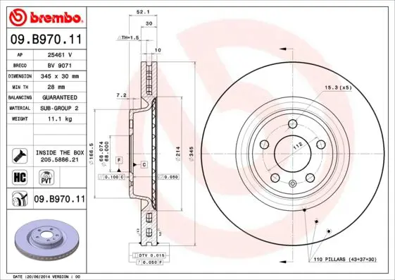 Handler.Part Brake disc BREMBO 09B97011 1