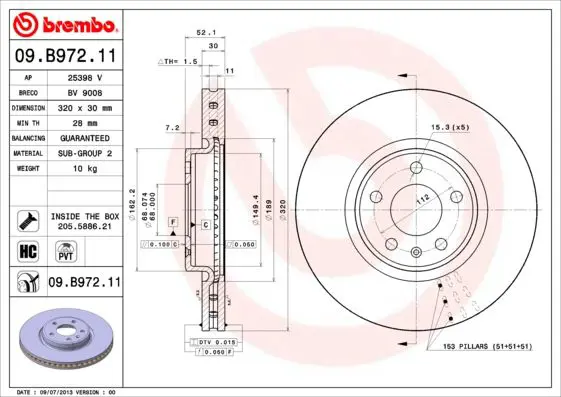 Handler.Part Brake disc BREMBO 09B97211 1