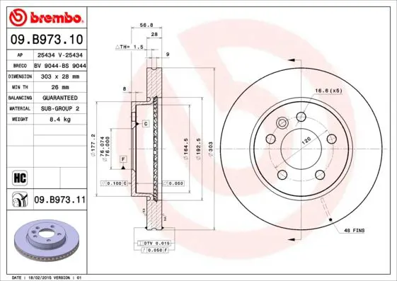 Handler.Part Brake disc BREMBO 09B97311 1