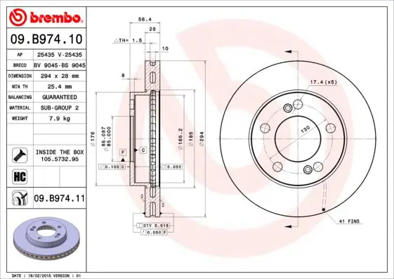 Handler.Part Brake disc BREMBO 09B97411 1