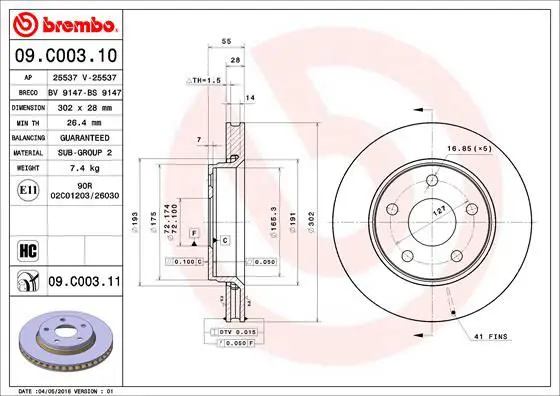 Handler.Part Brake disc BREMBO 09C00311 1