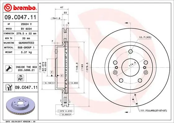 Handler.Part Brake disc BREMBO 09C04711 1