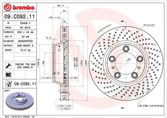 Handler.Part Brake disc BREMBO 09C09211 1