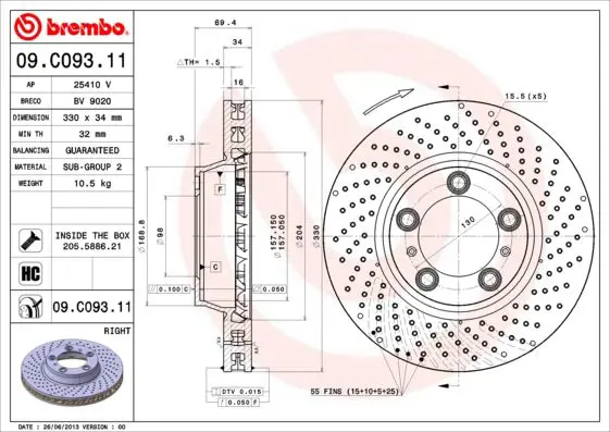 Handler.Part Brake disc BREMBO 09C09311 1