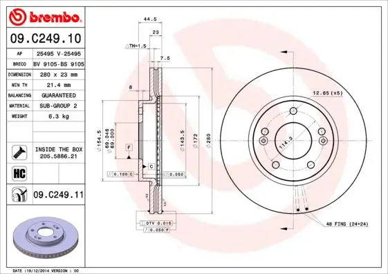 Handler.Part Brake disc BREMBO 09C24911 1