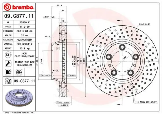 Handler.Part Brake disc BREMBO 09C87711 1